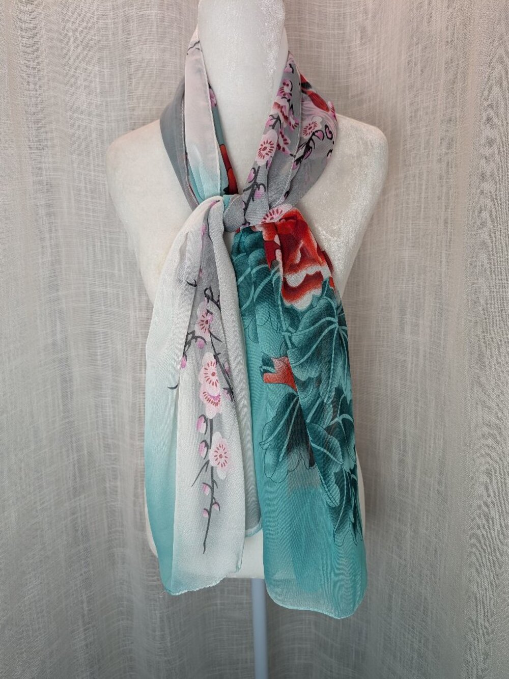 Colorful floral Sheer Scarf 19"x60"